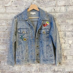 Acid Wash Denim Jacket w/ Patches - Size S